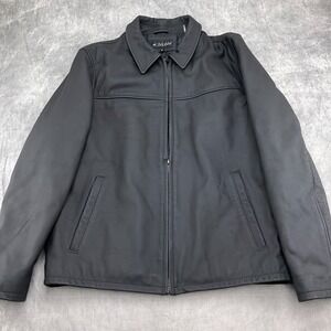 M Julian Jacket Men‎ Medium Flat Black Leather Quilt Lined Zip Moto Classic VTG